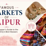 Famous Markets of Jaipur featuring traditional jewelry, Rajasthani juttis, colorful textiles, and handicrafts