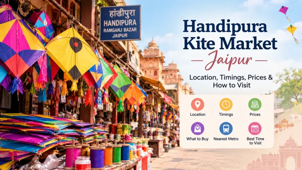 Handipura Kite Market Jaipur in Ramganj Bazar with colourful kites and charkhis