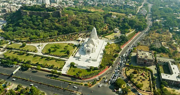 A photo by drone of Lakshmi Narayan Temple Jaipur 